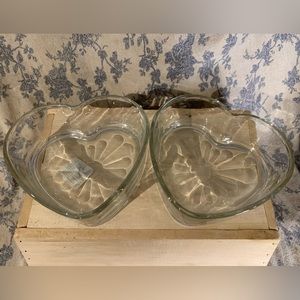 2 Heart Shaped Libbey Glass Dishes Bowls